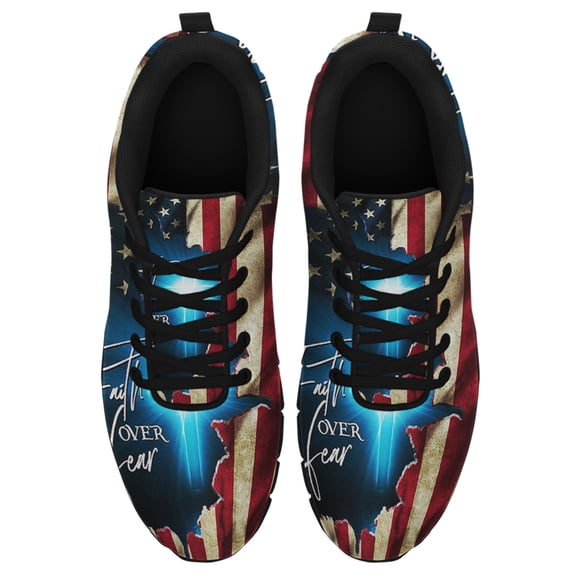 Faith Over Fear Running Shoes Sneakers Mesh Black Size 3.5