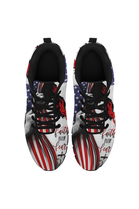 Faith Over Fear Running Shoes Sneakers Mesh Black Size 9