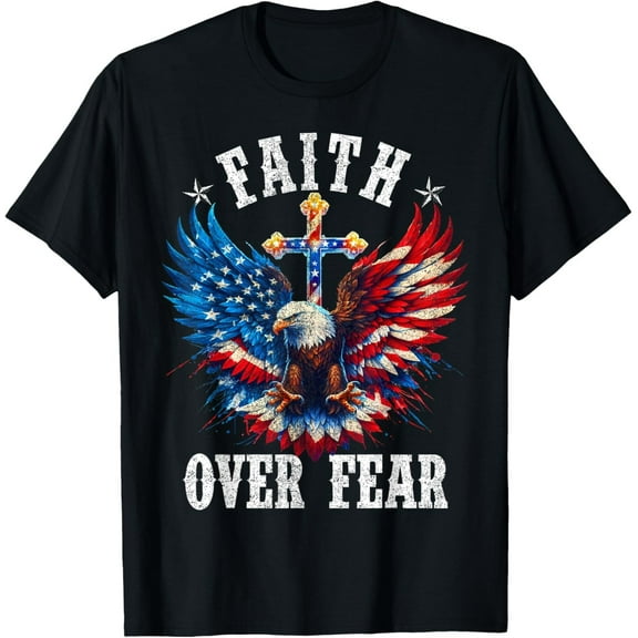 Faith Over Fear Shirt, Patriotic USA Flag Tee with Subtle Christian Message Gift Idea