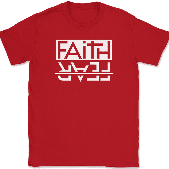 Faith Over Fear T-Shirt Christian Pray Praise Worship Jesus Christ God Tee - Red, 2XL
