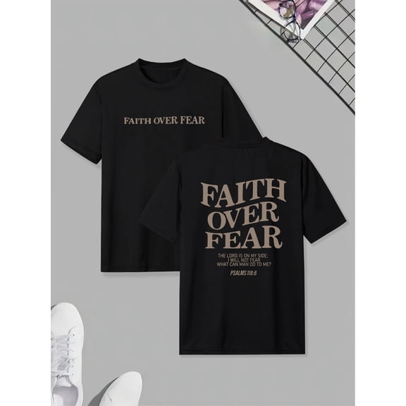 "Faith Over Fear" T-Shirt - Men's Casual Short Sleeve Tee with Geometric Pattern