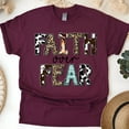 thumbnail image 1 of Faith Over Fear T-Shirt | Mixed Print Inspirational Christian Tee, Maroon, Size S, 1 of 6
