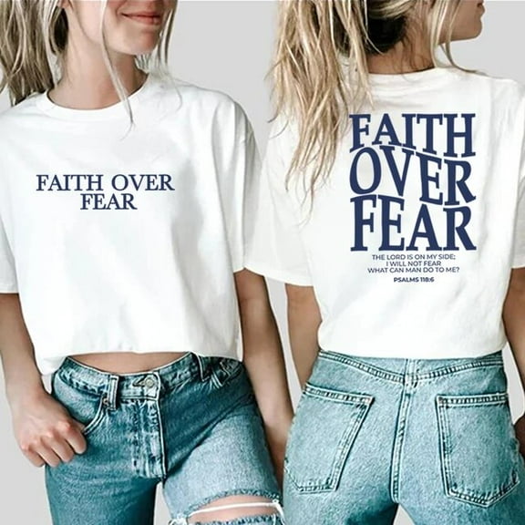 Faith Over Fear T-shirt Christian Shirt Vintage Bible Verse Tees Religious Faith Tshirt Unisex Tops
