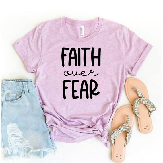 Faith Over Fear T-shirt Hope Shirts Women's Grace Tshirt Motivating Gift Religious Top Christian Shirt Cross Tee