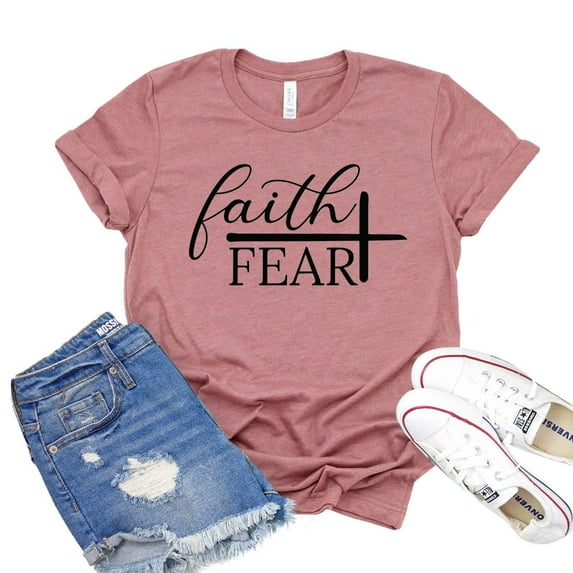 Faith Over Fear T-shirt Jesus Tee Christian Shirt Religious Gift Women's Cross Tshirt Prayer Shirts Inspirational Top