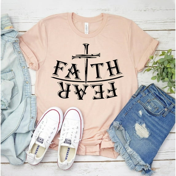Faith Over Fear T-shirt Shirt Religious Tee Christian Top Love Gift Christmas Inspirational T Vertical Cross