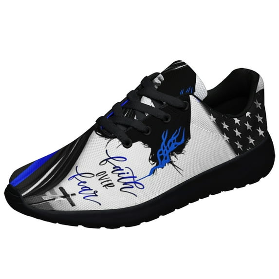 Faith Over Fear Thin Blue Line Shoes Sneakers for Women Men Black Size 12