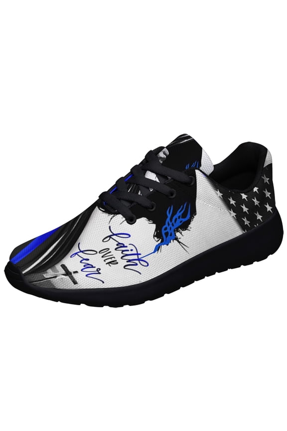Faith Over Fear Thin Blue Line Shoes Sneakers for Women Men Black Size 3.5