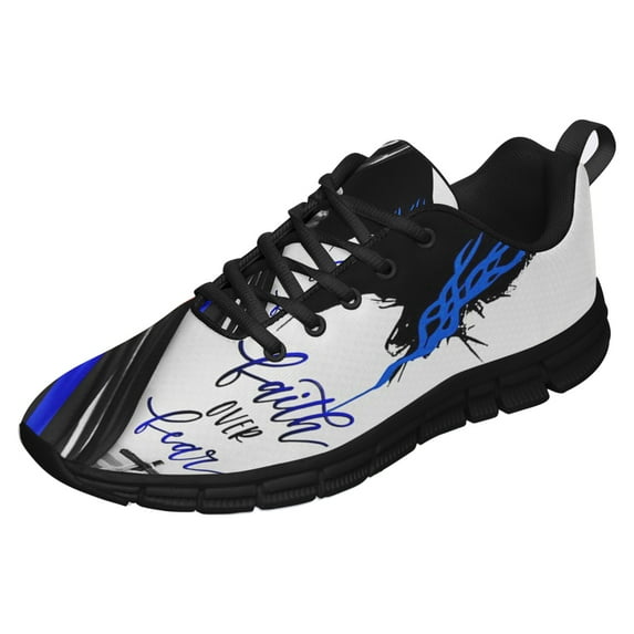 Faith Over Fear Thin Blue Line Shoes for Men Women Running Shoes Lightweight Walking Sneakers Mesh Athletic Sport Shoes Black Size 8