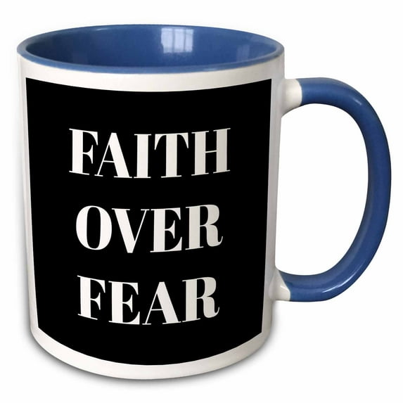 3drose, Faith Over Fear, White Letters on a Black Background, 11oz Two-tone Blue Mug