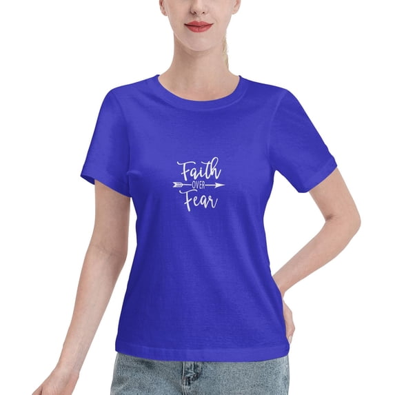 Faith Over Fear Women'S Basic Short Sleeve T-Shirt Blue Small
