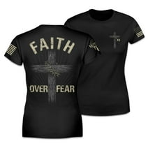 Faith Over Fear Women's Relaxed Fit T-Shirt Patriotic Tribute Tee | American Pride Veteran Support Shirt | 100% Cotton Military Apparel