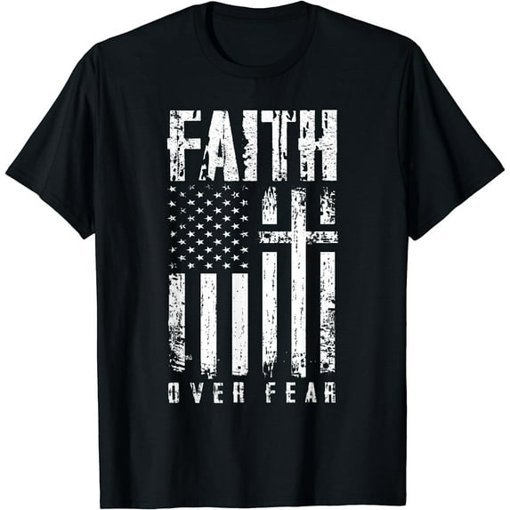 Faith Over Fears Christian Cross American USA Flag Gym T-Shirt