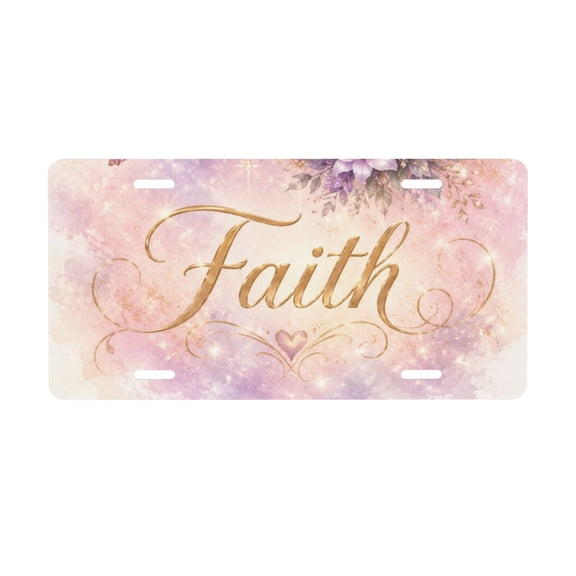 Faith Pink Floral Christian Cross License Plate, Front Car Plate with 4 Holes 6 x 12 Inch
