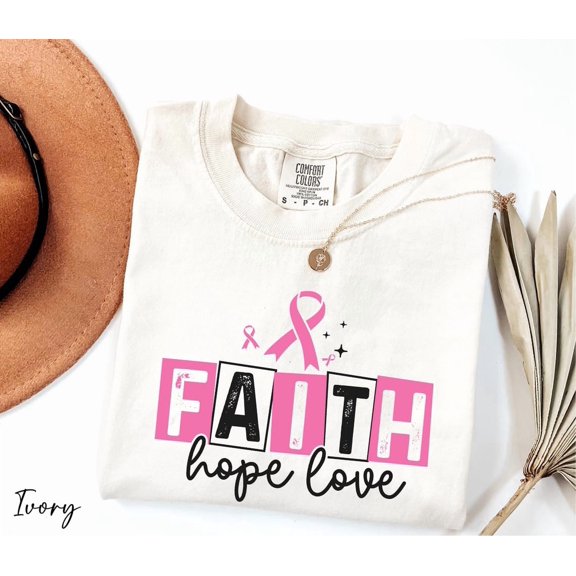 Faith Pink Ribbon Hope Love Cancer Awareness Support Squad T-Shirt