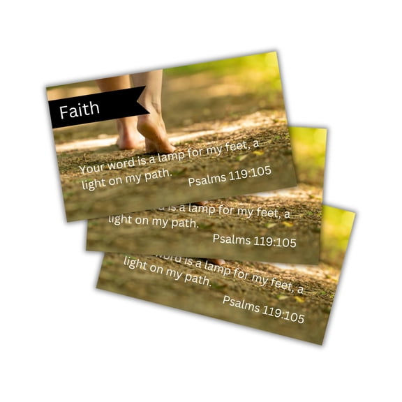 Faith Psalms 119:105 Wallet Cards 30pk 2x3.5 Word Is A Lamp To My Feet Light Path Scripture for Believers Church Members Pocket Encouragement Handouts Bible Verse