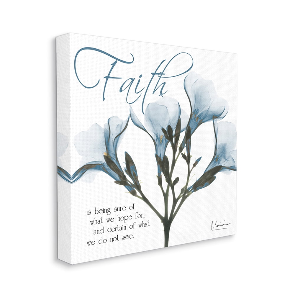 Faith Quote Blue Nautical Flower Silhouette Botanical & Floral Gallery-Wrapped Canvas Print Wall Art, 17x17