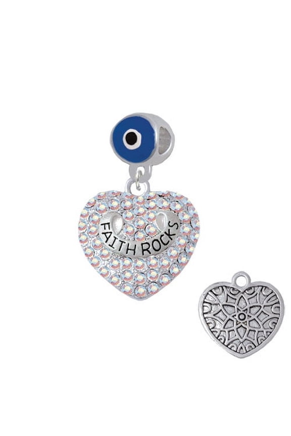 Faith Rocks on AB Crystal Heart - Blue Evil Eye Charm Bead