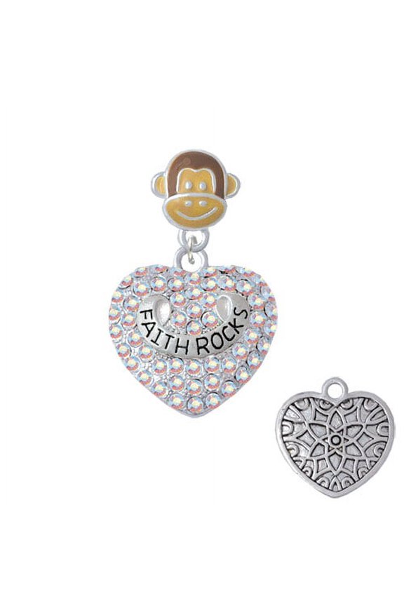 Faith Rocks on AB Crystal Heart - Monkey Face Charm Bead