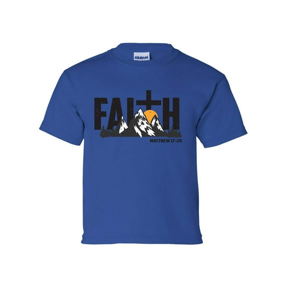 Faith Scenic Mountain and Cross Youth Kids Christian T-shirt Graphic Tee Graphic Tee-Royal-xl