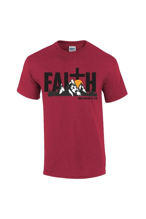 Faith Scenic Mountains Cross Matthew 17:10 Mens Christian Short Sleeve T-shirt Graphic Tee Graphic Tee-Antique Cherry-small