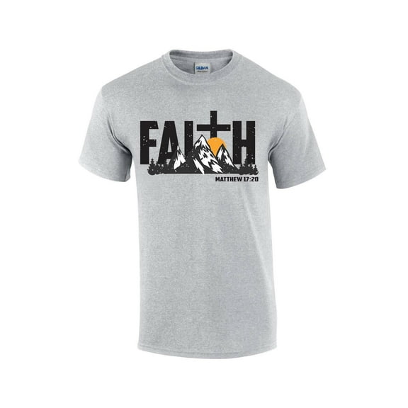 Faith Scenic Mountains Cross Matthew 17:10 Mens Christian Short Sleeve T-shirt Graphic Tee Graphic Tee-Sports Grey-small