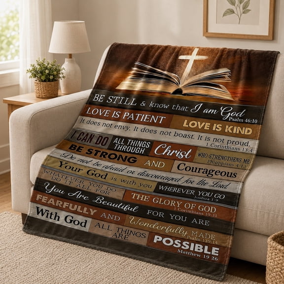 Faith Scripture Fleece Blanket, 280 GSM Polyester Throw for Sofa or Office