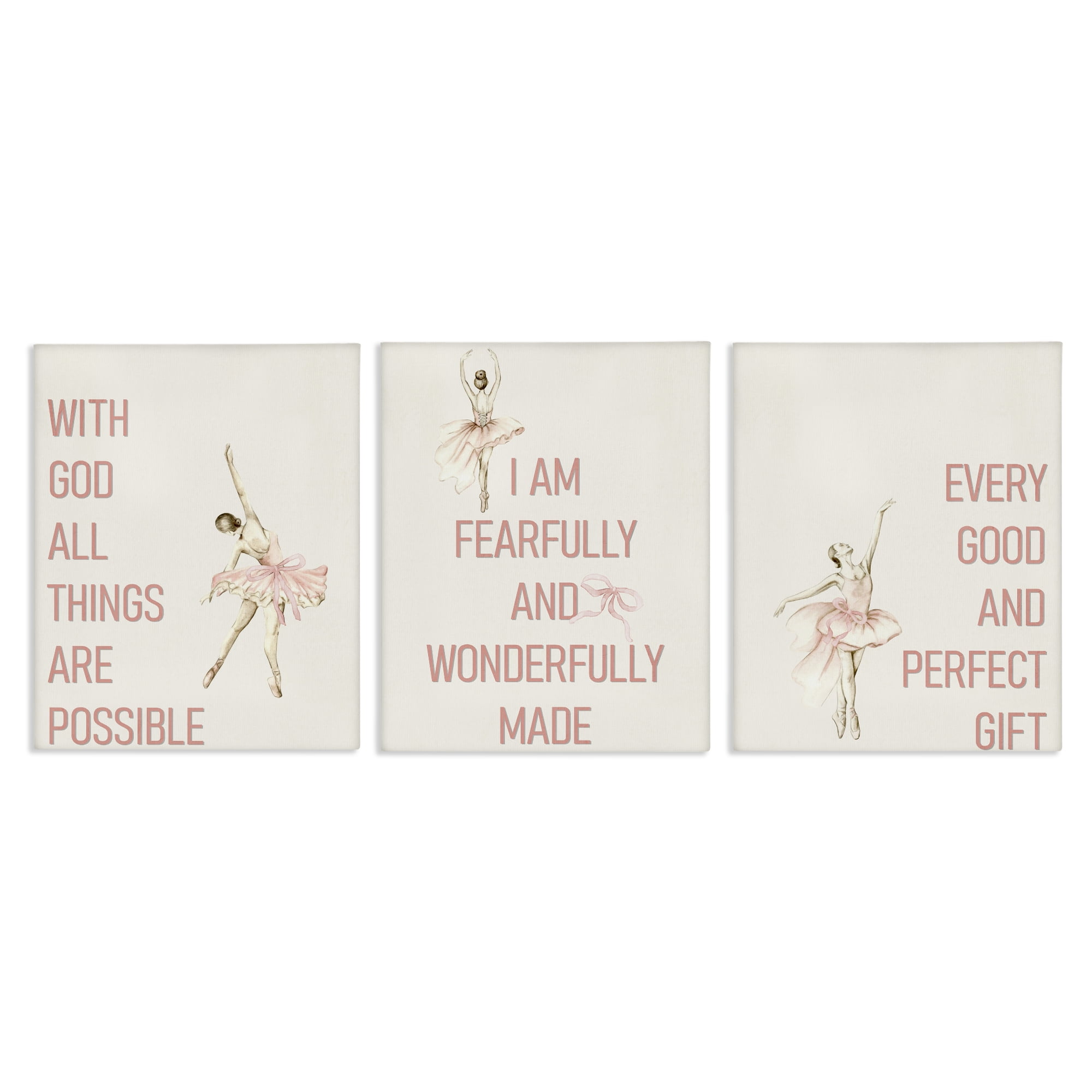 Faith Sentiments with Ballerinas 3 Piece Canvas Wall Art Set, design by Kim Allen