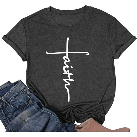 Faith Shirt Women Short Sleeve Crew Neck Cute Tee Graphic Shirts Tops Christian T-Shirts for Women