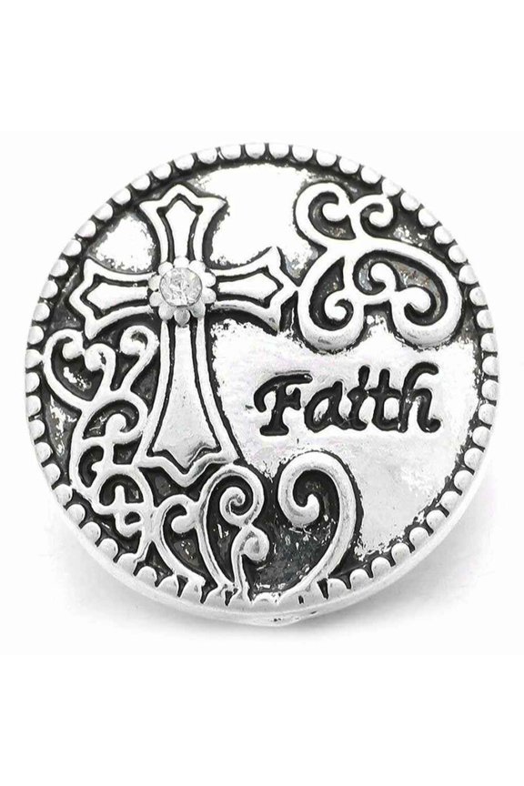 Snap Jewelry 18MM Faith Cross Ginger Charm with Rhinestone and Filigree Silver Finish