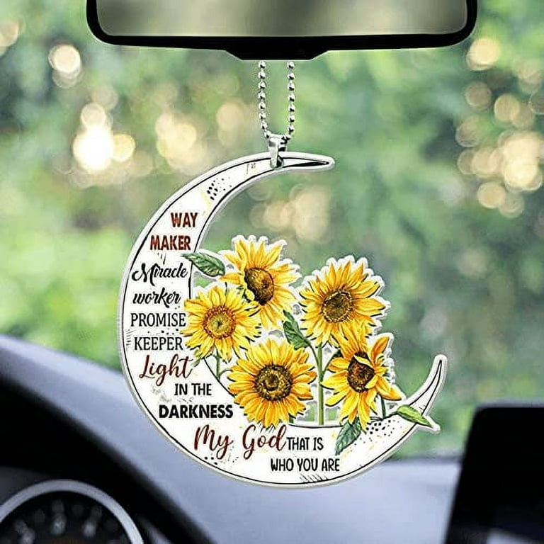 Faith Sunflower God Jesus Cross Christian Butterfly Lover Gift Car Hanging  Decorative Ornament Car Pendant Interior Rear View Mirror Charm Accessories