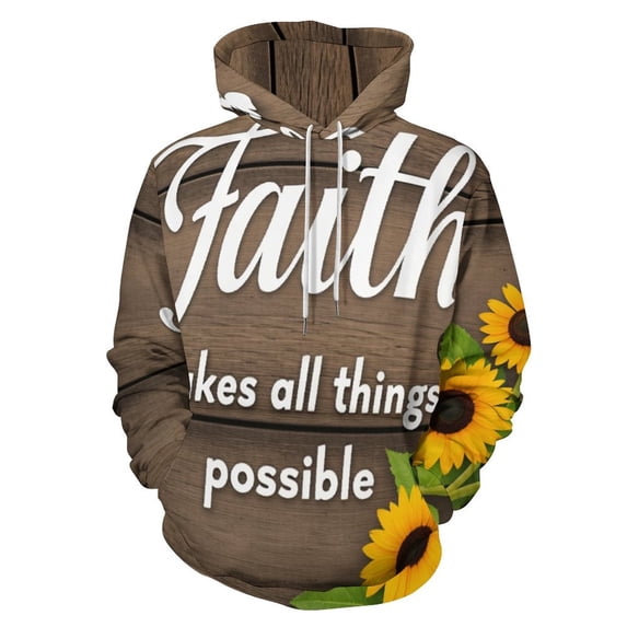 Faith Sunflowers Motivation-1 Men's Women Vintage 3D Hooded Sweatshirt - All-Season Loose Fit Streetwear