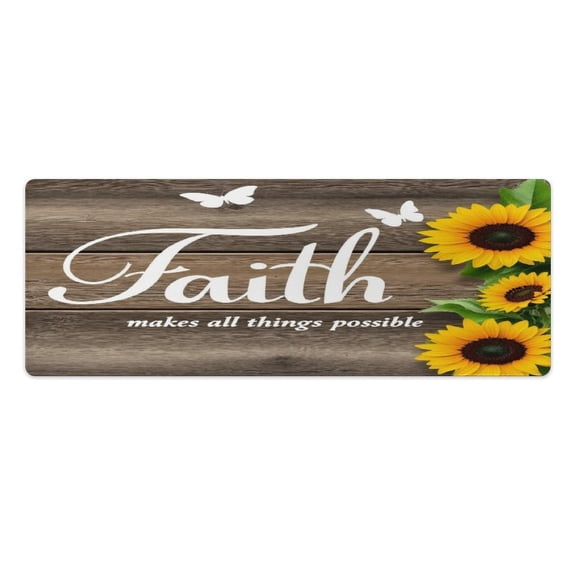 Faith Sunflowers Motivation Kitchen Rugs Pvc Mats Set of 2 Pieces Non Slip Soft Cushioned Standing Mat And Runner Wipeable Floor Mat