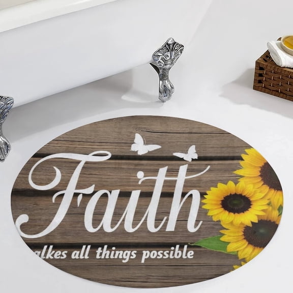 Faith Sunflowers Motivation Round Area Rugs for Bedroom Living Room, 4FT Soft Comfy Indoor Circle Carpets, Carpet Home Decor Floor Mat