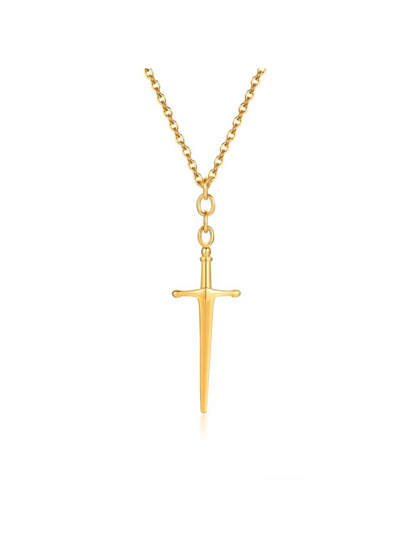 Faith Sword Cross Necklace for Men Women,Stainless Steel Cross Pendant Christian Jewelry