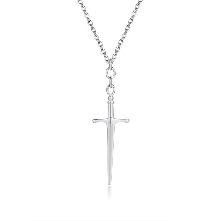 Faith Sword Cross Necklace for Men Women Stainless Steel Pendant