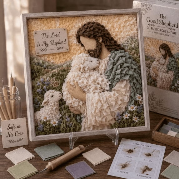 Faith Theme 3D Fabric Poke Art Kit, DIY No Sew Fabric Poking Painting Set, Religious Handmade Craft Decor Art Frame Kit for Home Wall Decor & Holiday Gift