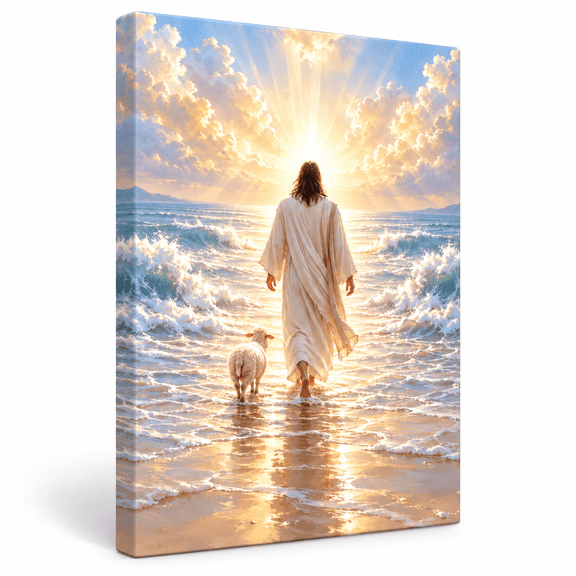 Faith Wall Art, Christian Inspired Canvas, Ocean Spiritual Decor, 8x10in Stretched Canvas Wall Art with Inner Frame, Printed Picture for Home Living Room Bedroom Decor
