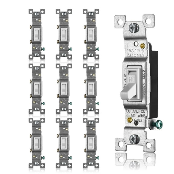 Faith White Toggle Light Switch, Single Pole Standard Wall Switch, 15 Amp Switch Toggle, Grounding Screw, 120V, 10 Pack