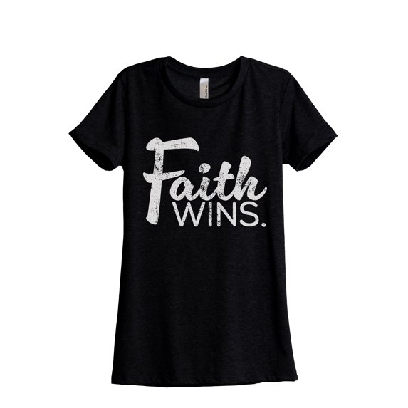 Faith Wins Women's Fashion Relaxed T-Shirt Tee Heather Black Small