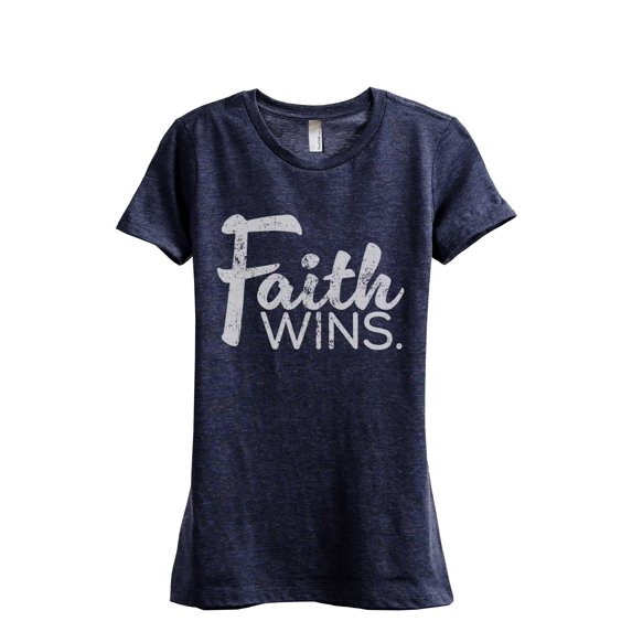 Faith Wins Women's Fashion Relaxed T-Shirt Tee Heather Navy Medium