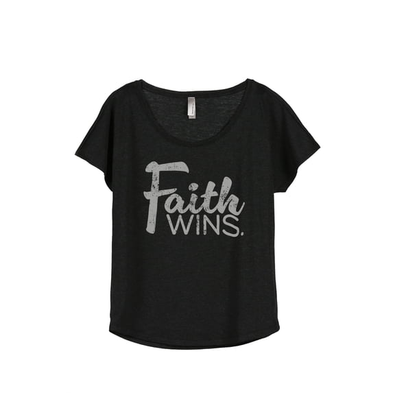 Faith Wins Women's Fashion Slouchy Dolman T-Shirt Tee Heather Black 3X-Large
