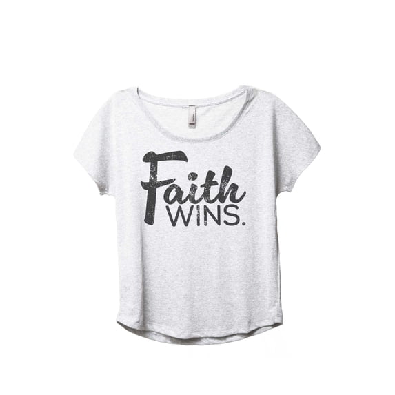 Faith Wins Women's Fashion Slouchy Dolman T-Shirt Tee Heather White Small