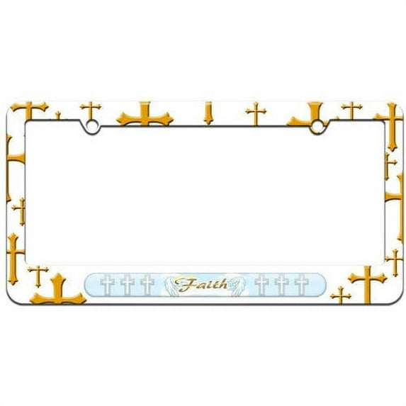 Faith With Halo And Angel Wings, Christian Cross Religious License Plate Tag Frame, Multiple Colors