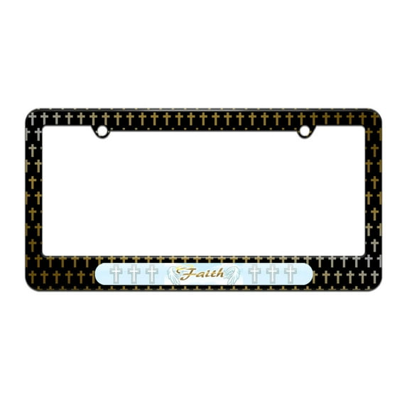 Faith With Halo And Angel Wings - Cross Religious License Plate Tag Frame - Christian Cross Design