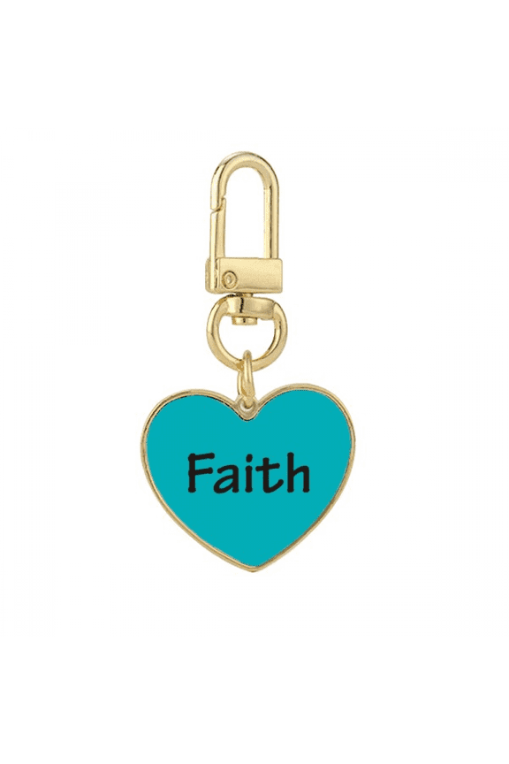 Faith Word Inspirational Quote Sayings Gold Heart Keychain Metal Keyring Holder