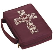 Faith Zippered Bible Cover, Bible Case with Carrying Handle, Burgundy
