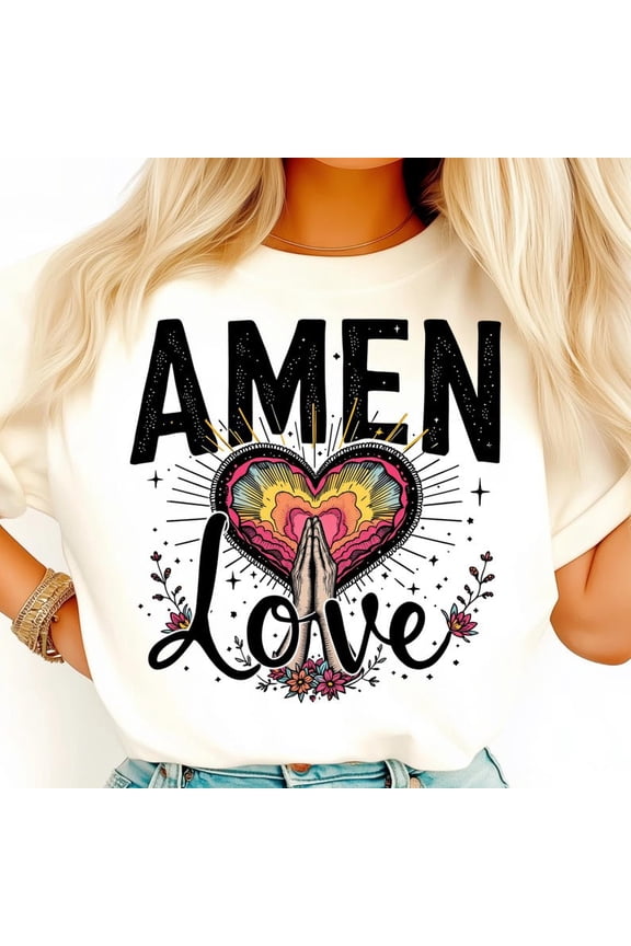 Faith and Love Shirt, Prayer Hands Tee, Spiritual Heart T-Shirt, Amen Blessings Graphic Tee, Christian Devotion Worship Symbol Shirt
