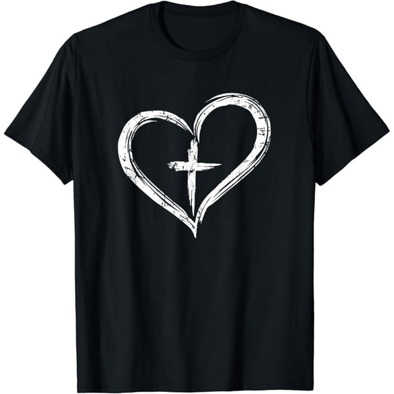 Faith and Prayer Christian Shirts Stylish Cross In Heart Christian T-Shirt T-Shirt