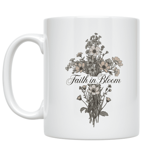Faith in Bloom Floral Design - Devotional Coffee Lover - 11 oz Ceramic Coffee Mug